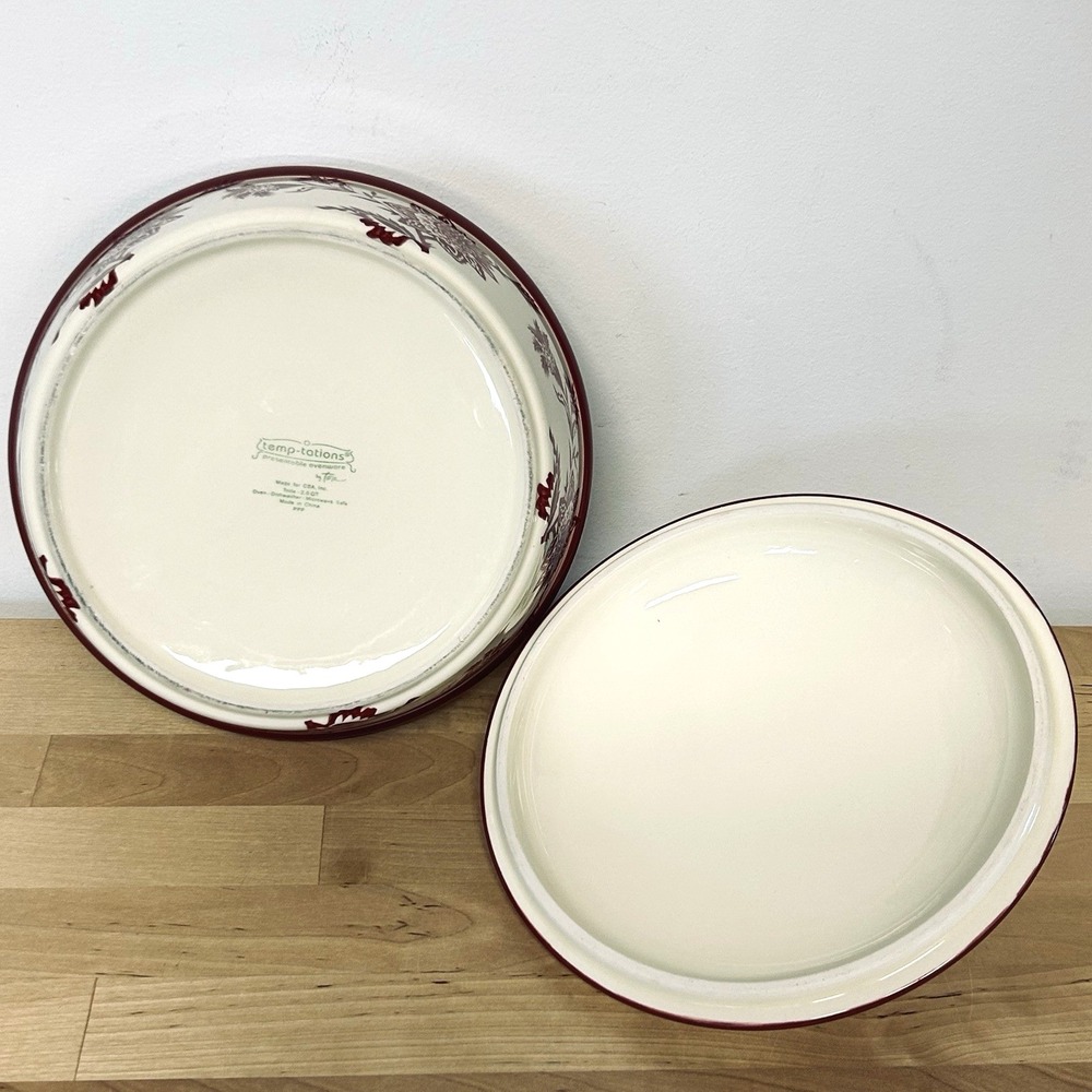 Temptations by Tara Cranberry Toile Round Baker 2qt Lid Wire Rack Trivet Cottage - Picture 9 of 14